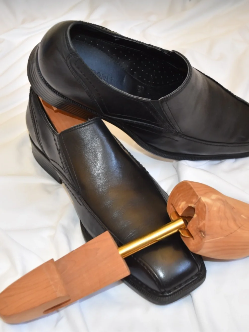 Slip on all leather black dress shoes.